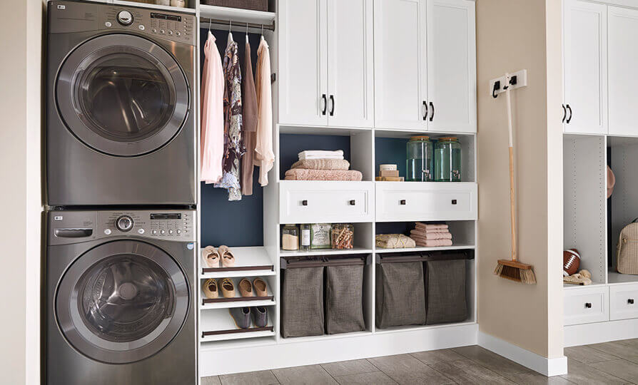 If your home’s laundry area is part of your mudroom, make sure it’s attractive and set it up so that you can hide all the products behind closed doors or in drawers.  Discover MasterSuite®.