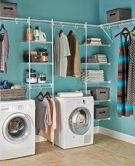 Wire Shelving in Laundry Room