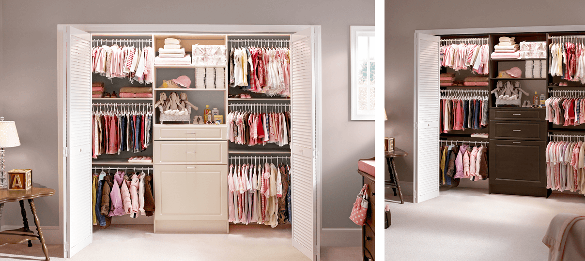 A beautifully designed MasterSuite closet can grow with your child, from infancy through her teen years.  Start dreaming up your baby’s nursery.