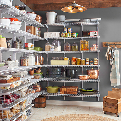 Wire Shelving in Kitchen Pantry